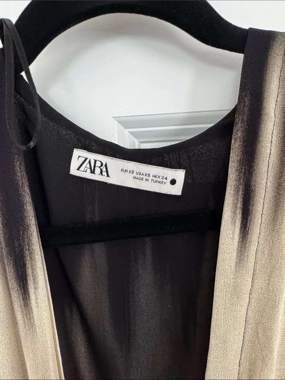 Zara Black, Tan & Cream Long Sleeve Tie-Dye Midi Dress - Picture 3 of 3